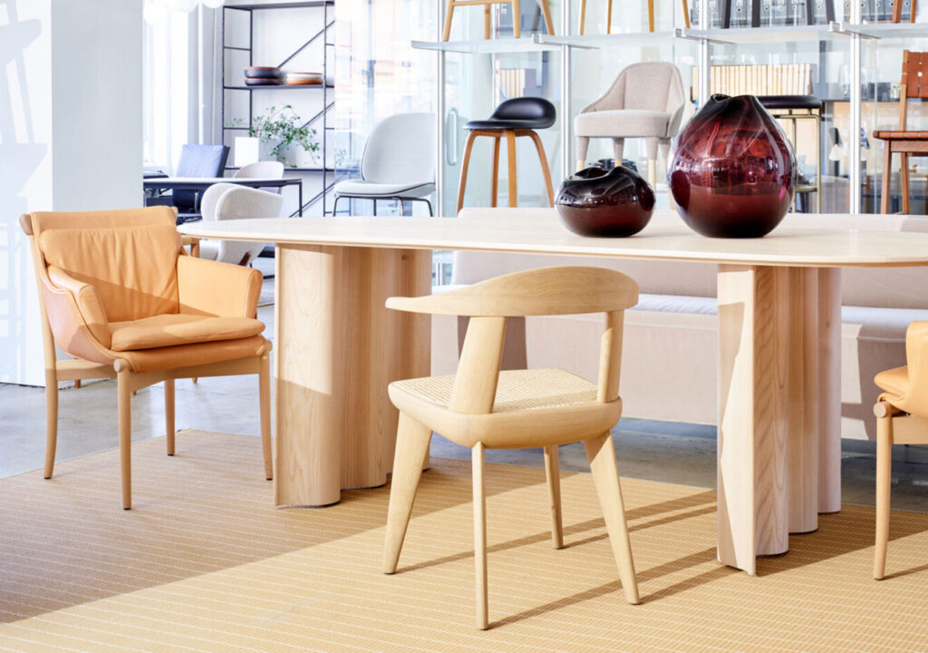 Nicely designed chairs and tables all in beige and light colours