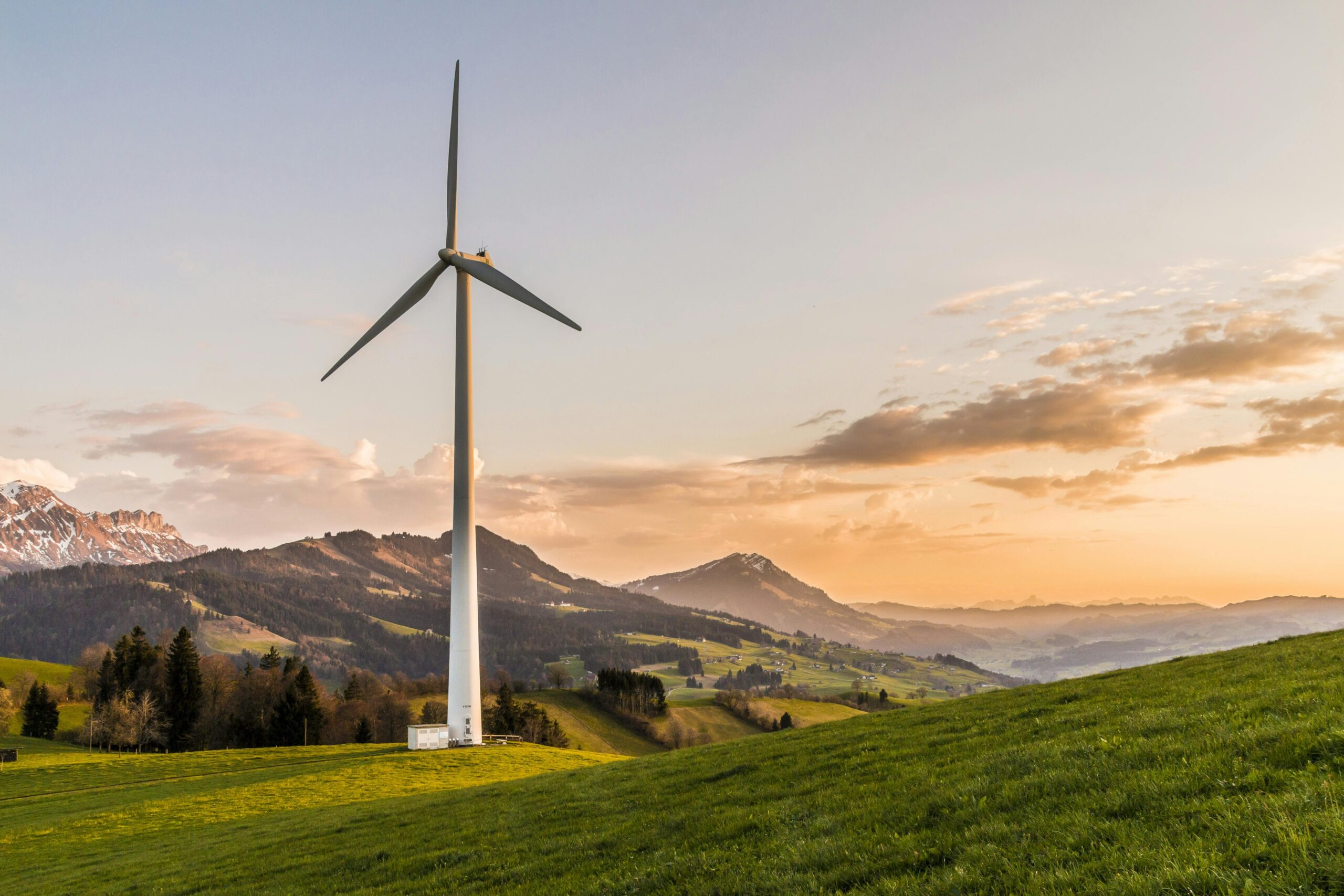 Wind turbine in the middle of a green field